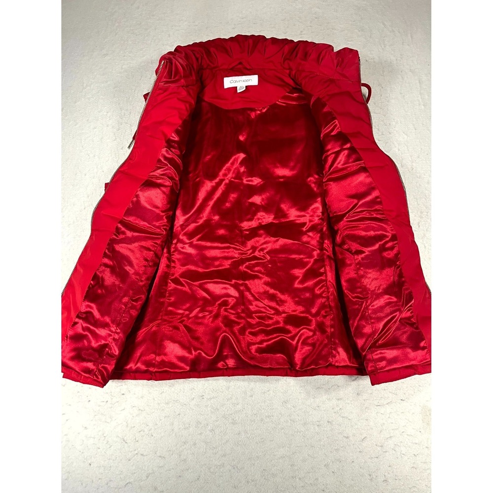 Calvin Klein Puffer Vest Womens Large Red Quilted Full Zip Gold Tone Hardware - Picture 6 of 11